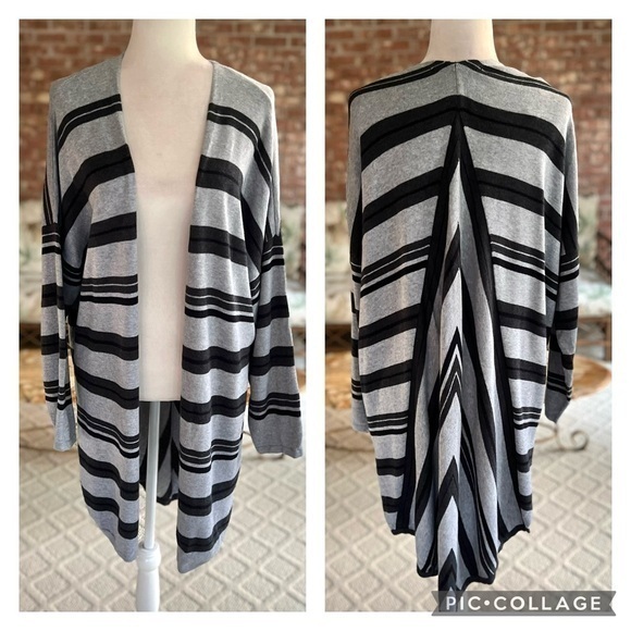 Vince Camuto Gray Striped High Low Open Front Sweater Cardigan 3X - Picture 1 of 17